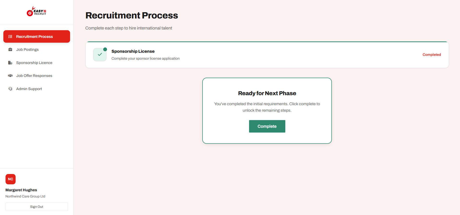 Easy2Recruit Portal dashboard