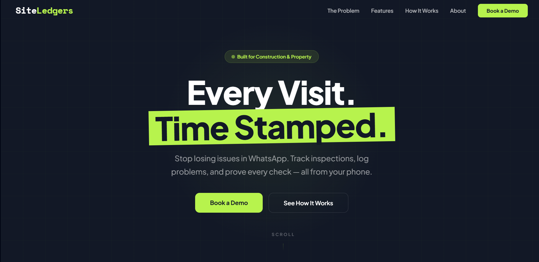 SiteLedgers landing page